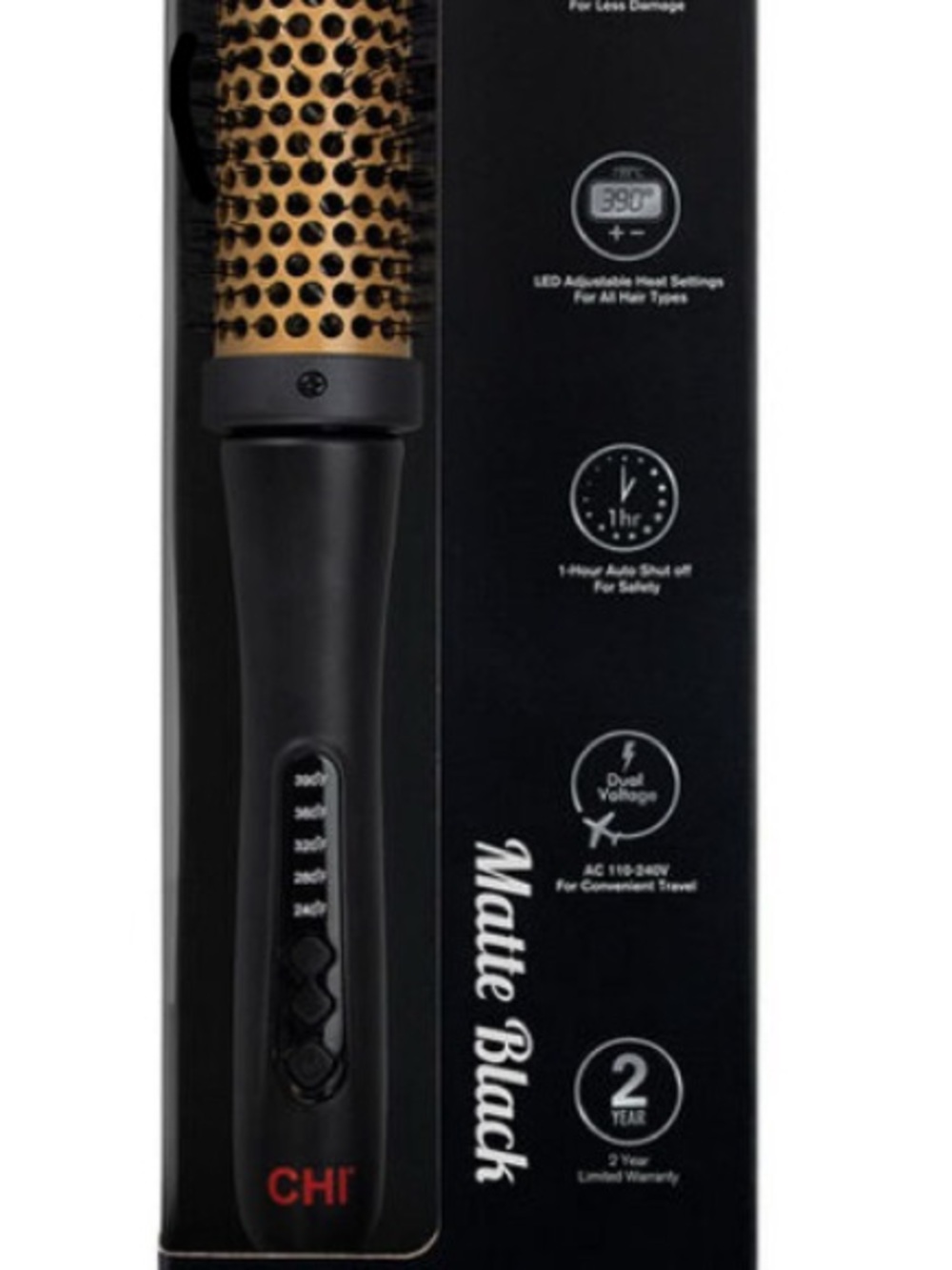 CHI Matte Black Heated Round Brush with Gold Barrel